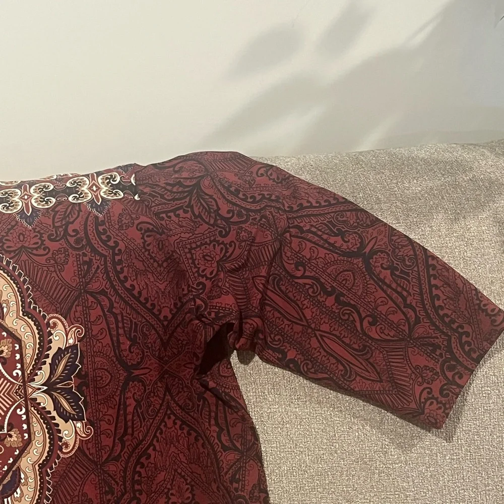 Charter Club Burgundy and Cream Patterned Top Plus Size 3X. - Picture 8 of 13